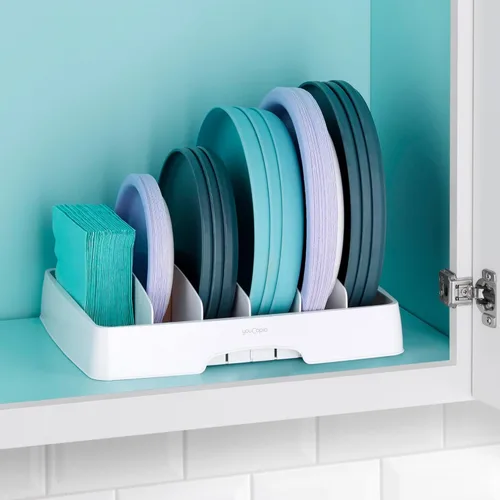 Miniatura 4 de YouCopia StoraLid - Organizador de tapas ajustables para contenedores de alimentos para almacenamiento en gabinetes de cocina, pequeño, paquete de 2