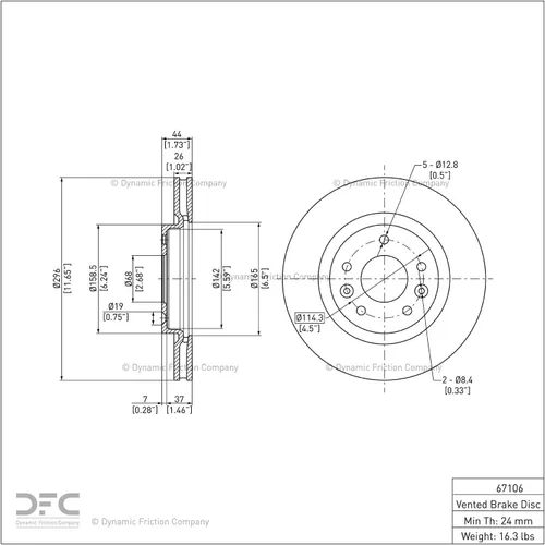 Miniatura 2 de Dynamic Friction Company Rotor de freno delantero con revestimiento GEOSPEC 604-67106 (1) Para Nissan LEAF 2014-2017, Nissan Rogue 2014-2020, Nissan