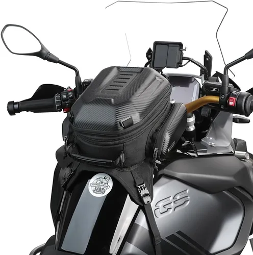 Miniatura 6 de Rhinowalk Bolsa de tanque para motocicleta, 15-18L expandible, almacenamiento impermeable para todo clima, fibra de carbono, color negro