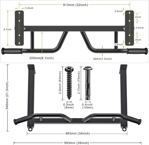 Miniatura 6 de Kipika 32" Ceiling Mounted Pull Up Bar - Heavy Duty, Highly Adjustable, Multifunctional Chin Up Bar - Home Gym System with Punching Bag Hanger and