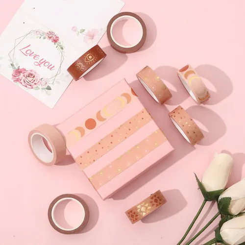 Miniatura 6 de Henoyso Juego de 16 rollos de cinta washi en colores pastel, 0.591 in de ancho, 23.0 ft de largo, cinta adhesiva bonita a granel para artes