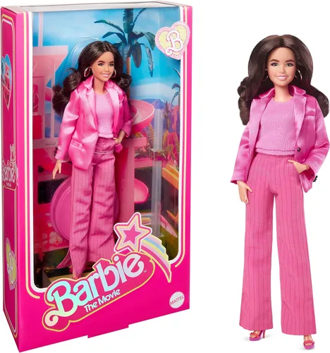 Miniatura 7 de Muñeca de película Barbie, Margot Robbie como, muñeca coleccionable con conjunto a cuadros azules a juego con sombrero y chaqueta a juego