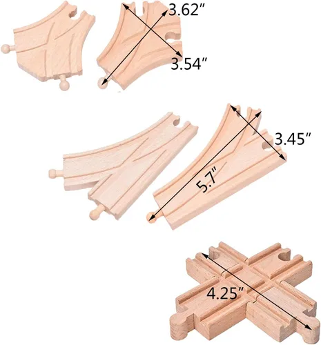 Miniatura 2 de Juego de 10 pistas de tren de madera, pista de interruptor curva y pista cruzada compatible con todas las principales marcas