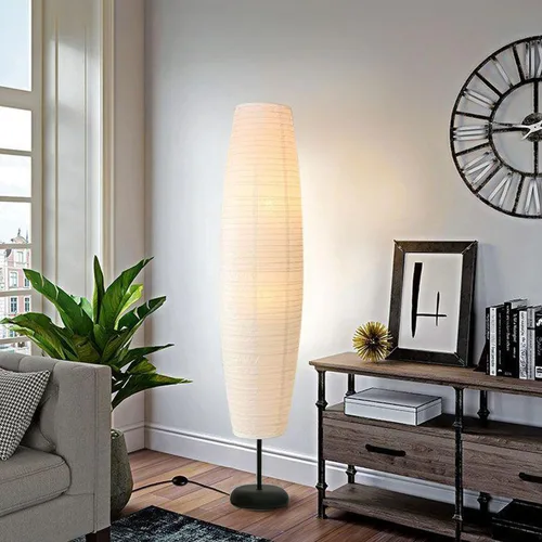 Miniatura 3 de Lámpara de pie de papel de arroz con interruptores de pie, linterna de piso de papel blanco, iluminación ambiental Art Deco, lámpara de pie alta