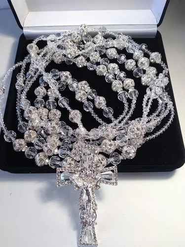 Miniatura 3 de Lazo de boda para boda de Cristal fino Combinado con bola de rhigestone de 0.630 in con Cristal Lasso Color Plata sin imagenes y Cruz católica.