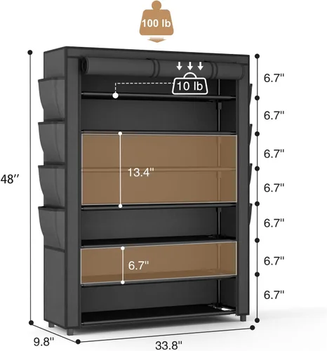 Miniatura 3 de VTRIN Zapatero con tapa, organizador de zapatos de 7 niveles para 35-40 pares de zapatos y botas, estante alto de gran capacidad con 8 bolsillos