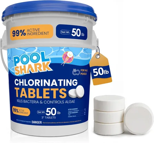 Miniatura 13 de Tabletas de cloro para piscina Pool Shark - Tabletas de cloro de 3 pulgadas - Tabletas de cloro activo al 90% de disolución lenta - Productos