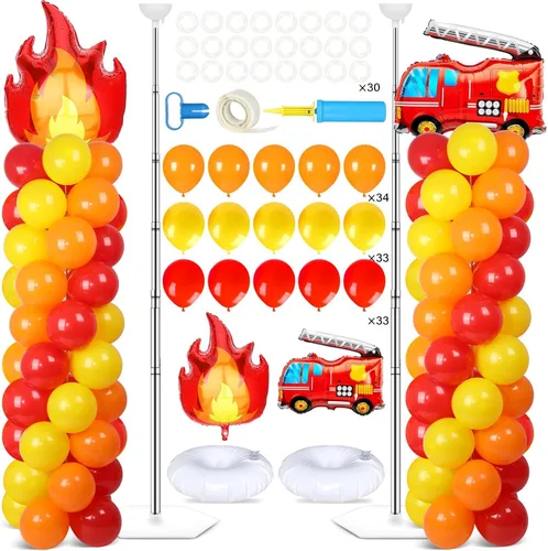 Miniatura 10 de Juego de 2 soportes de columna de globos nocturnos de película con 102 globos de aluminio de palomitas de maíz, soporte de torre ajustable de 5.57