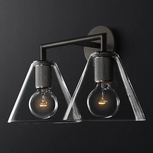 Miniatura 6 de Lámpara de pared industrial vintage para tocador con embudo de vidrio transparente, lámpara retro de metal montado en la pared E27, accesorios