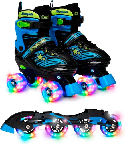 XINO SPORTS Combo 2 en 1, Patines para niños | Patines en línea - Patines intercambiables con luz LED para niños de 6 a 12 años, adolescentes y
