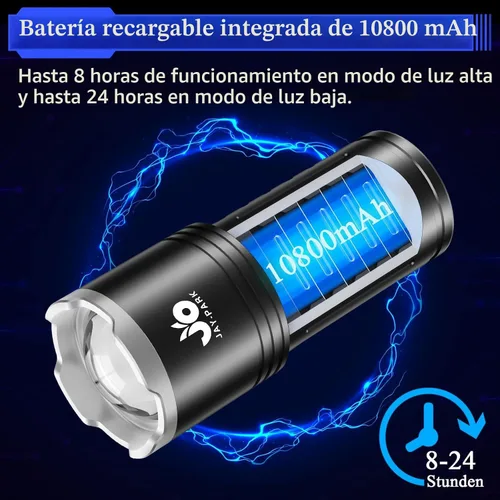 Miniatura 2 de JAY-PARK Linternas LED de alto lúmenes 100000, batería recargable integrada de 10800 mAh y pantalla de alimentación LCD, 5 modos de iluminación