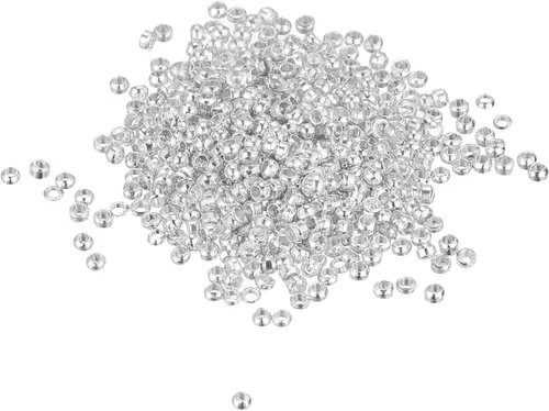 Miniatura 29 de uxcell 1000 cuentas redondas de engarzado, cuentas espaciadoras de extremo de crimpado de 0.079 pulgadas, pequeños topes para hacer pulseras y Oro