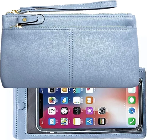 Miniatura 6 de Funda de cuero para teléfono con pantalla táctil, cartera de mano para mujeres y niñas F21 Borgoña 2 bolsillos