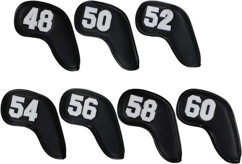 Miniatura 9 de Scott Edward Prof 7pcs Cuña de cuero Golf Iron Head Covers Club Protector Impermeable y Resistente a los arañazos 48 50 52 54 56 58 60 grados