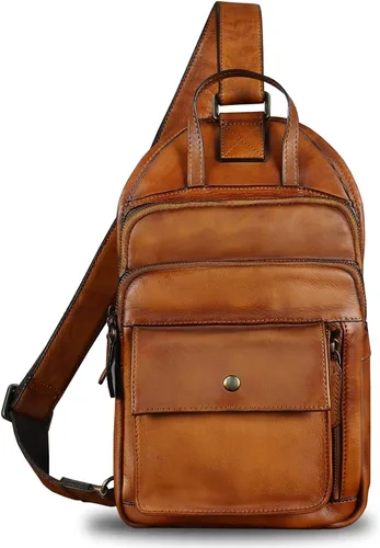 Miniatura 2 de Bolso bandolera de cuero genuino para hombres y mujeres, estilo vintage, de cuero real, a la moda, mochila bandolera para el hombro, bolso cruzado