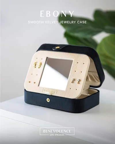 Miniatura 2 de Benevolence LA - Joyero de viaje Almacenamiento y organizador de joyas Joyero para mujer Organizador de anillos, collares y aretes con espejo