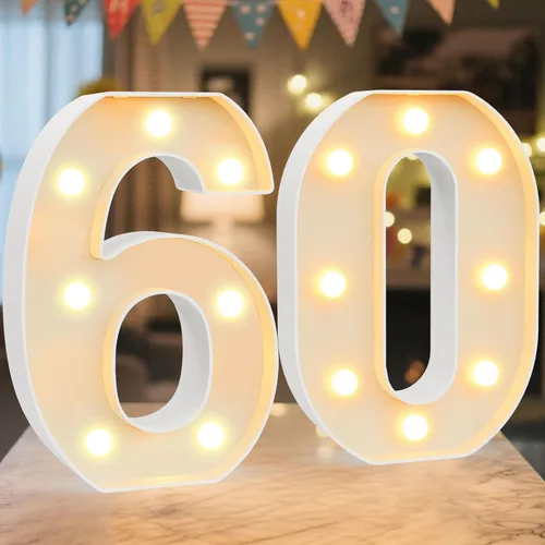 Miniatura 57 de Letrero de números con luz LED de marquesina, letrero de números de cumpleaños iluminado para decoración de fiesta de cumpleaños, pared de bar