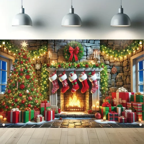 Miniatura 6 de Cartel de Feliz Navidad de 71 x 43 pulgadas, caja de regalo, adorno de árbol, decoración de fondo de fotografía para fiestas de invierno