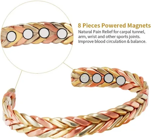 Miniatura 4 de Pulsera de cobre para mujer, traje de cobre puro, ajustable, tres colores, trenza, magnética, regalo de joyería Fashsion (0932 2040)