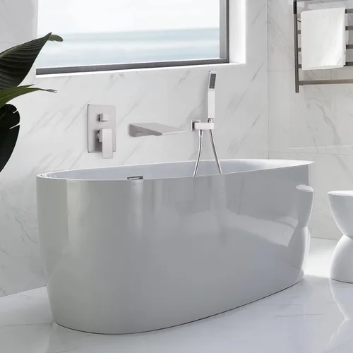 Miniatura 2 de Grifo de llenado de bañera de montaje en pared con boquilla de cascada, grifo de bañera de cascada con ducha de mano, grifo moderno de llenado