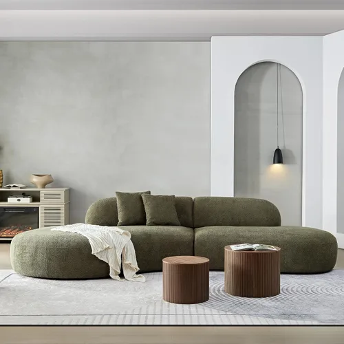 Miniatura 14 de Sofá curvado de lujo de 135.4 pulgadas, moderno sofá beige tapizado, cómodos sofás Boucle tapizados de gran tamaño con diván, sofás seccionales