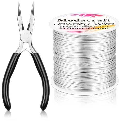 Alambre de plata de calibre 20 para hacer joyas con alicates 4 en 1 Modacraft de 82 pies, alambre para manualidades de 0.8mm, alambre de cobre