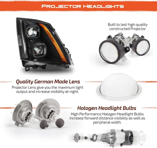 Miniatura 6 de AKKON - Para 2008-2014 Cadillac CTS Faros LED de proyector doble negro con carcasa Switchback [Modelo halógeno]
