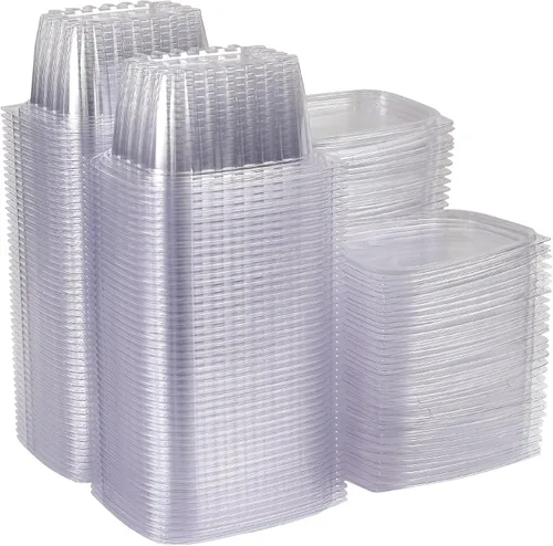 Miniatura 13 de ECO PRODUCTS Contenedores de delicatessen compostables de 8oz transparentes rectangulares con tapas, paquete de 100, para preparación de comidas