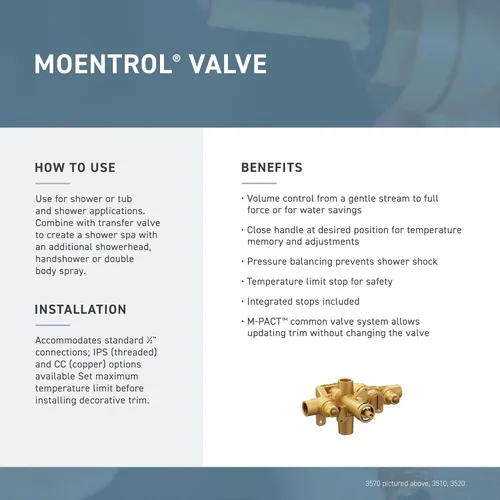 Miniatura 3 de Moen T3693BG Voss Moentrol - Kit de regulación de volumen para bañera y ducha, se requiere válvula, oro cepillado