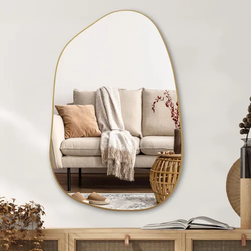 Miniatura 13 de PERFNIQUE Espejo de pared irregular asimétrico, espejo dorado de 27 x 19 pulgadas, espejo dorado para baño, dormitorio, sala de estar, entrada