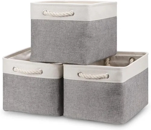 Miniatura 11 de Bidtakay Cestas de almacenamiento de tela con asas [paquete de 2] organizador de lona grande de 16 x 11.8 x 11.8 pulgadas, canastas altas plegables