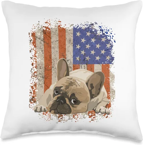 The French Bulldog Patriot Co. Almohada patriótica con diseño de bulldog francés con bandera estadounidense, 16 x 16 pulgadas, multicolor