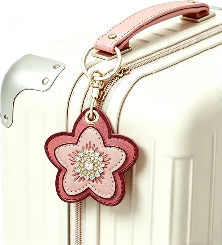 Miniatura 5 de Paquete de 2 llaveros ocultos para Airtag 2nd & 1st - Linda funda de cuero para llavero para mujer, diseño de flores negras y rosas