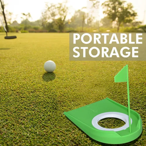 Miniatura 5 de Paquete de 9 tazas de golf con banderas, ayudas de entrenamiento de golf de plástico con recuperador de pelotas de golf, juego de agujeros de Verde
