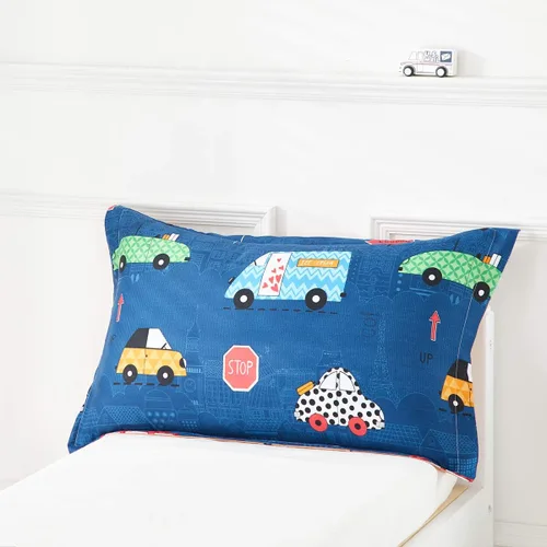 Miniatura 8 de Juego de ropa de cama para niños pequeños, color azul marino con autos coloridos, incluye 1 edredón para niños, sábana encimera, sábana bajera