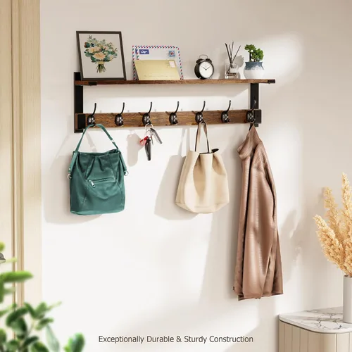 Miniatura 5 de Oraich - Ganchos de pared con estante, perchero de pared de 73 cm con gancho para colgar abrigos, mochilas, llaves y ropa, estante flotante de pared
