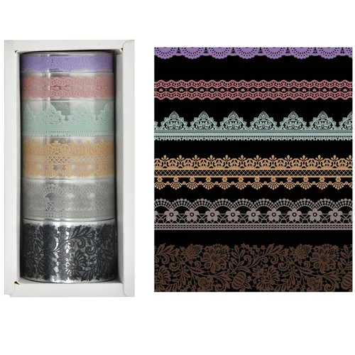 Miniatura 3 de 6 rollos de cintas de PET con patrones de encaje de artes florales, juego de cintas decorativas adhesivas transparentes de enmascarar para Suave