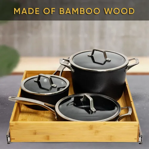 Miniatura 2 de Organizador de cajones de armario extraíble, organizador deslizante de madera de bambú, estante deslizante para cocina, despensa, organizador
