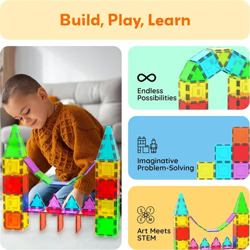 Miniatura 4 de PicassoTiles Bloque de construcción magnético Kit de construcción de azulejos magnéticos para niños, educativo STEM Aprendizaje, juego