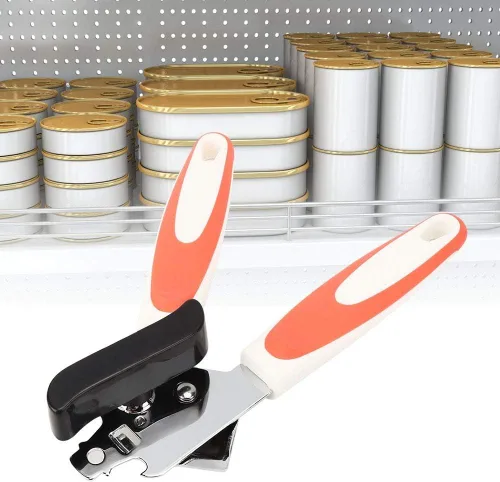Miniatura 6 de Fdit Abrelatas multifunción naranja y negro, de acero inoxidable, manual de seguridad, abrelatas de lata, de mano, prácticos, utensilios de cocina