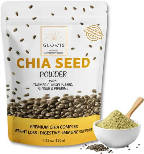 Polvo de semilla de chía orgánica, mezcla de superalimentos 5 en 1 con cúrcuma, jengibre, nigella y pimienta negra, fibra, proteínas y apoyo