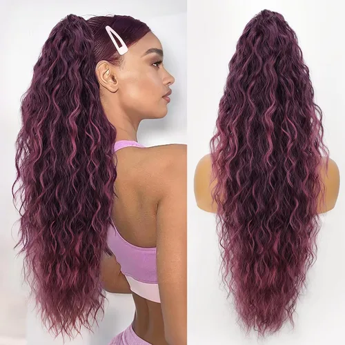 Miniatura 27 de ORSUNCER Extensión de cola de caballo de 18" con pinza rizada, cola de caballo esponjosa, extensiones de pelo sintético de aspecto natural para mujer
