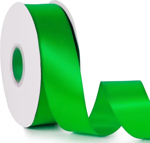 Miniatura 47 de Cinta de satén de color liso verde manzana de 1-1/2 pulgadas x 50 yardas, cinta de tela de poliéster de alta densidad de doble cara para envolver