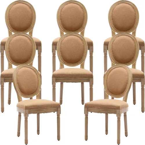 Miniatura 71 de Juego de 2 sillas de comedor de campo francés, sillas de comedor de madera de granja beige, silla de comedor con respaldo tejido con cojín tapizado