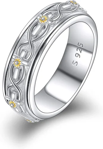 Miniatura 7 de POPLYKE Anillos giratorios giratorios de plata de ley para aliviar el estrés para mujeres
