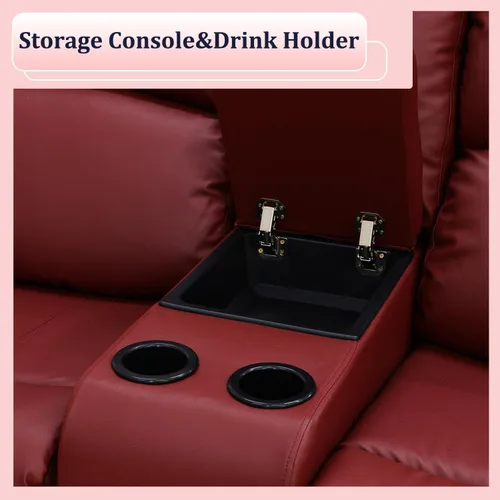 Miniatura 6 de Juego de sofá reclinable manual, muebles de cuero regenerado para sala de estar, sofás reclinables de cuero con portavasos, consola