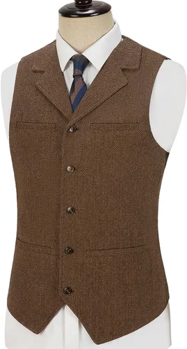 Miniatura 2 de Chalecos de tweed para hombre envejecidos de caza, chalecos de espiga para boda, retro, casual, lana, negocios, XS-4XL