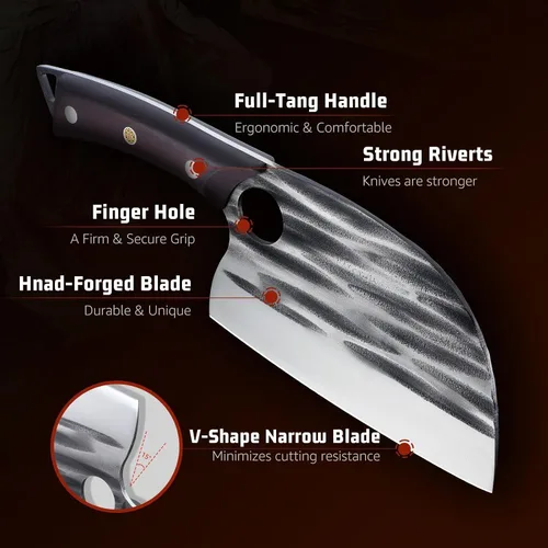 Miniatura 4 de Huusk Cuchillo de chef serbio mejorado, cuchillo de carnicero forjado con funda, cuchillo de carne japonés para cortar carne, cuchillos de corte