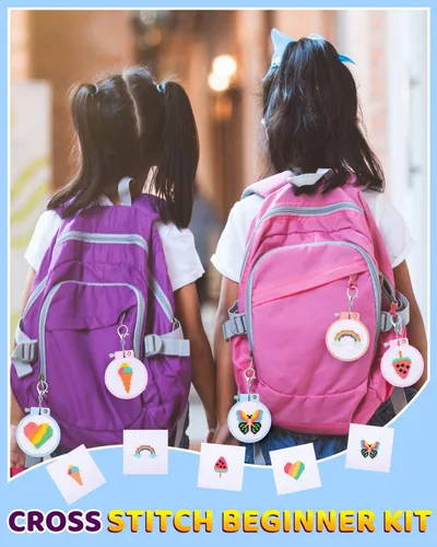 Miniatura 7 de Pllieay 6 kits de punto de cruz para principiantes para niños de 7 a 13 años, kit de bordado para niños, kit de punto de aguja, kit de manualidades