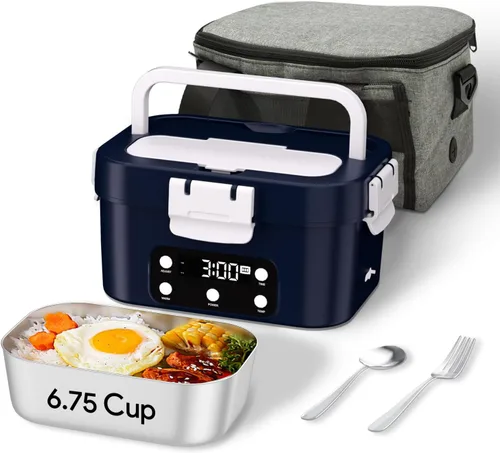 Miniatura 9 de Fiambrera eléctrica inalámbrica, calentador automático de alimentos de 6.75 tazas (212 °F), contenedor de comida portátil recargable para oficina